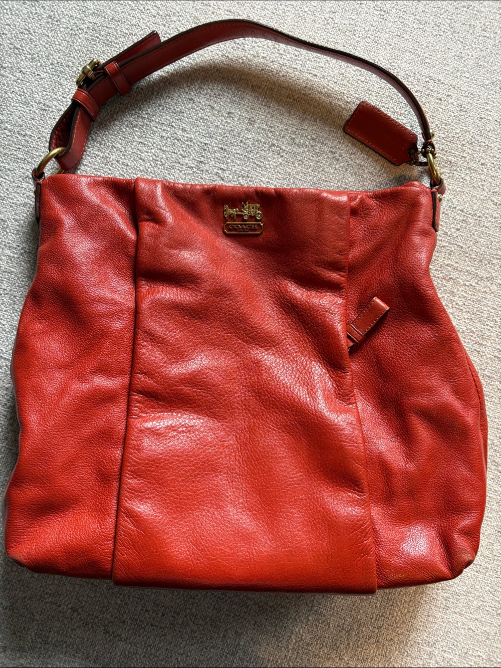 Coach Red Pebbled Leather Shoulder Bag with Gold Hardware